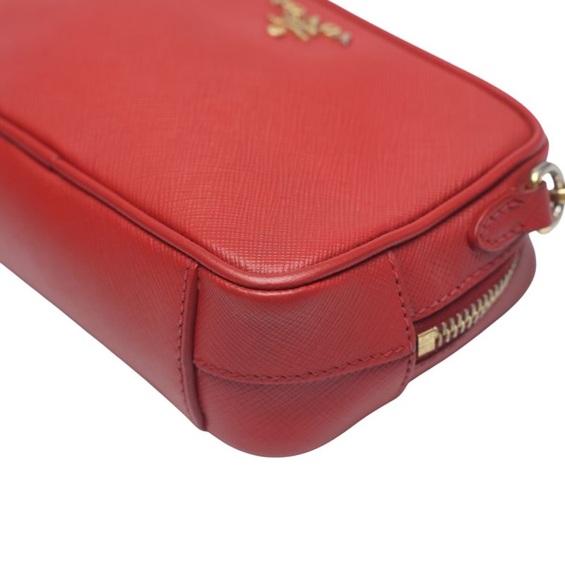 Prada 1 N1674 Camera Shoulder Bag Vitello Phoenix Red — view 8