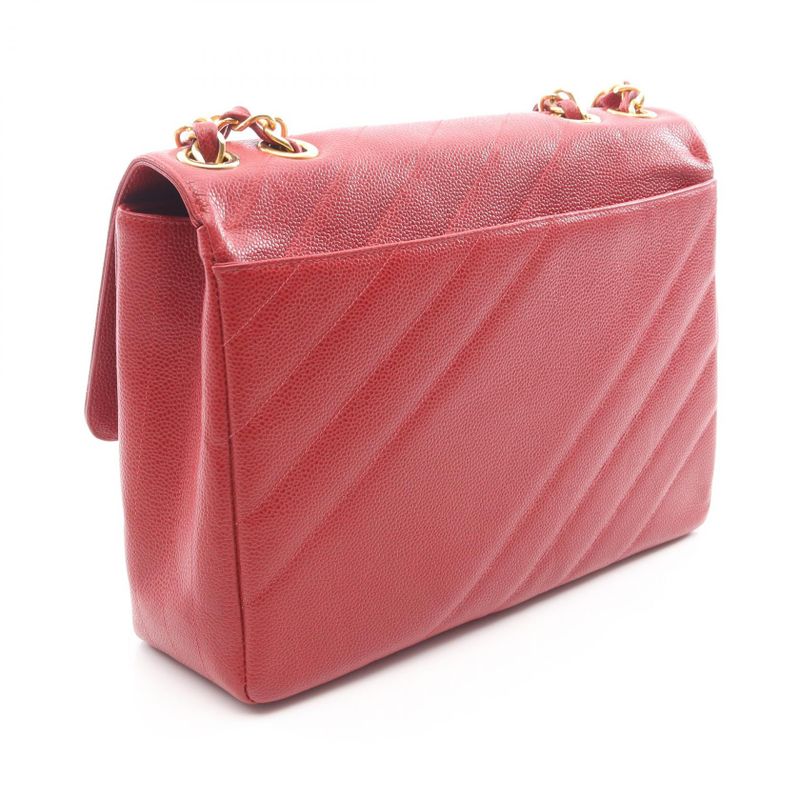 Chanel Shoulder Bag Bias Stitch Red Leather Chain — view 3