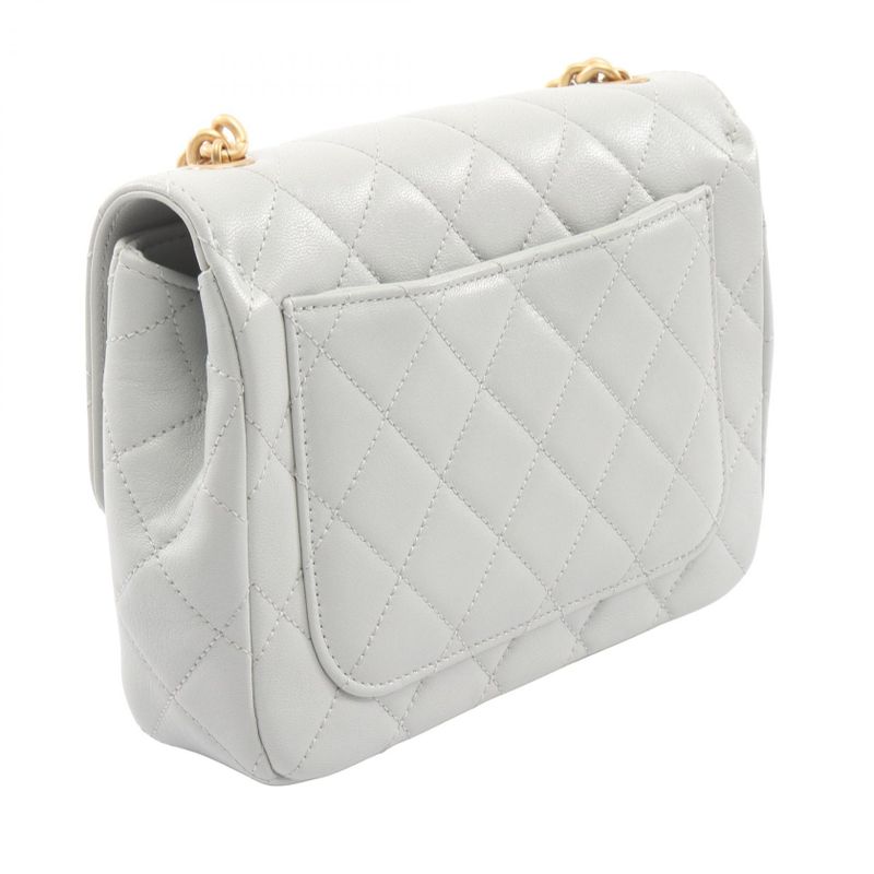 Chanel Shoulder Bag Quilted Light Gray Leather Small Flap Chain — view 3