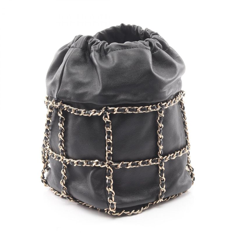 Chanel Shoulder Bag As2313 Black Lambskin Bucket Drawstring Chain — view 3