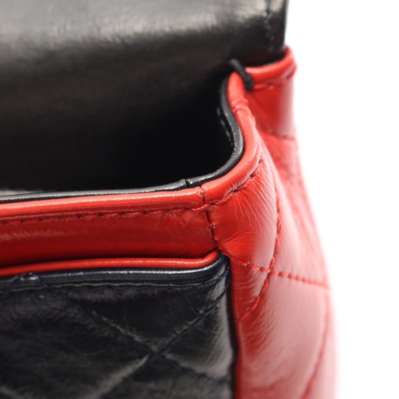 Chanel Shoulder Bag Quilted Tricolor Black Navy Red Leather — view 7