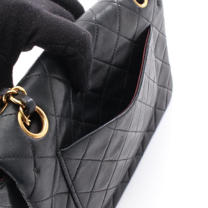 Chanel Shoulder Bag Quilted Double Flap Black Lambskin Chain — view 7