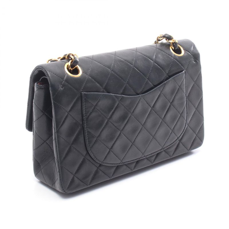 Chanel Shoulder Bag Quilted Double Flap Black Lambskin Chain — view 3