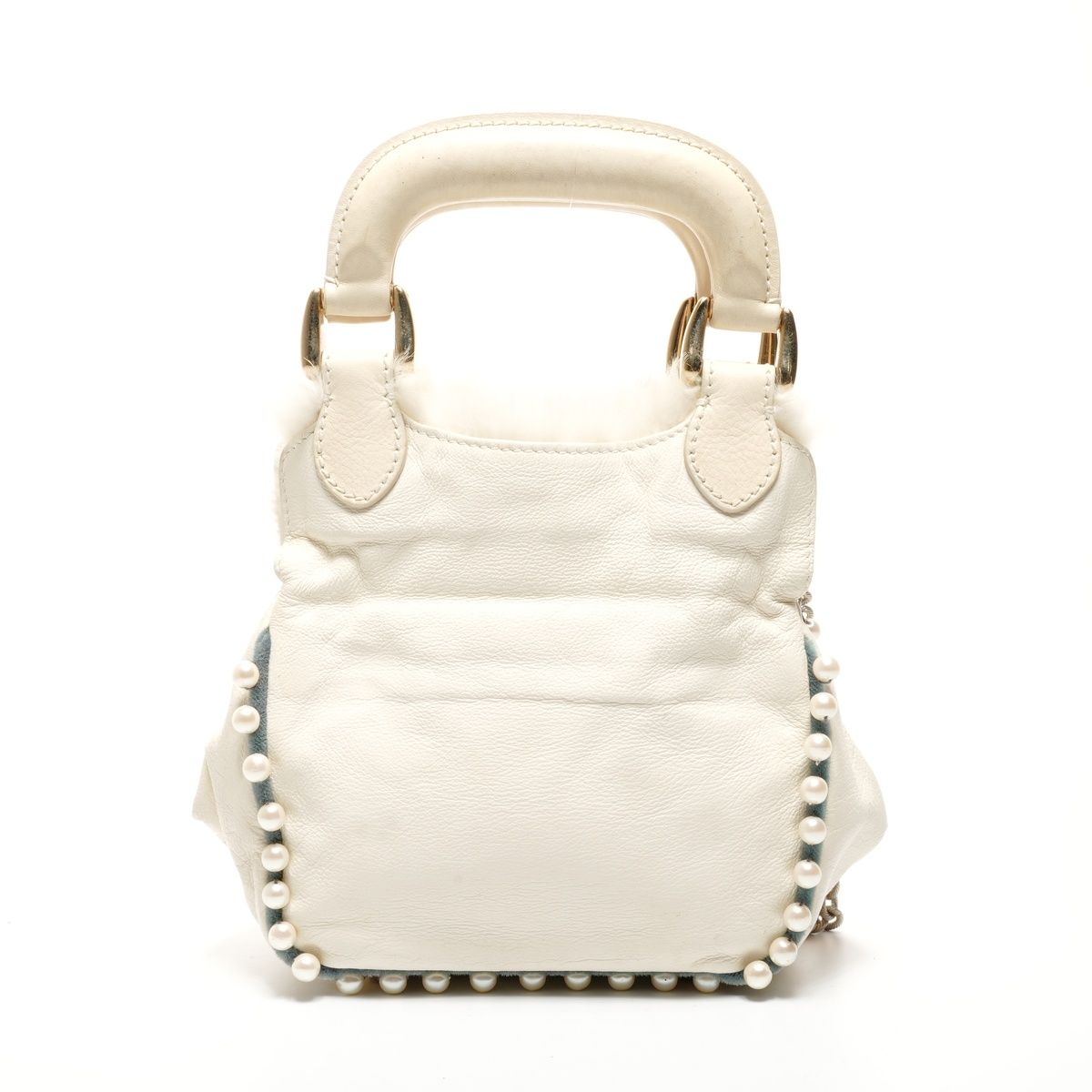 Fendi Shoulder Bag Fur Leather Mini Pearl 2-Way Ivory — view 2