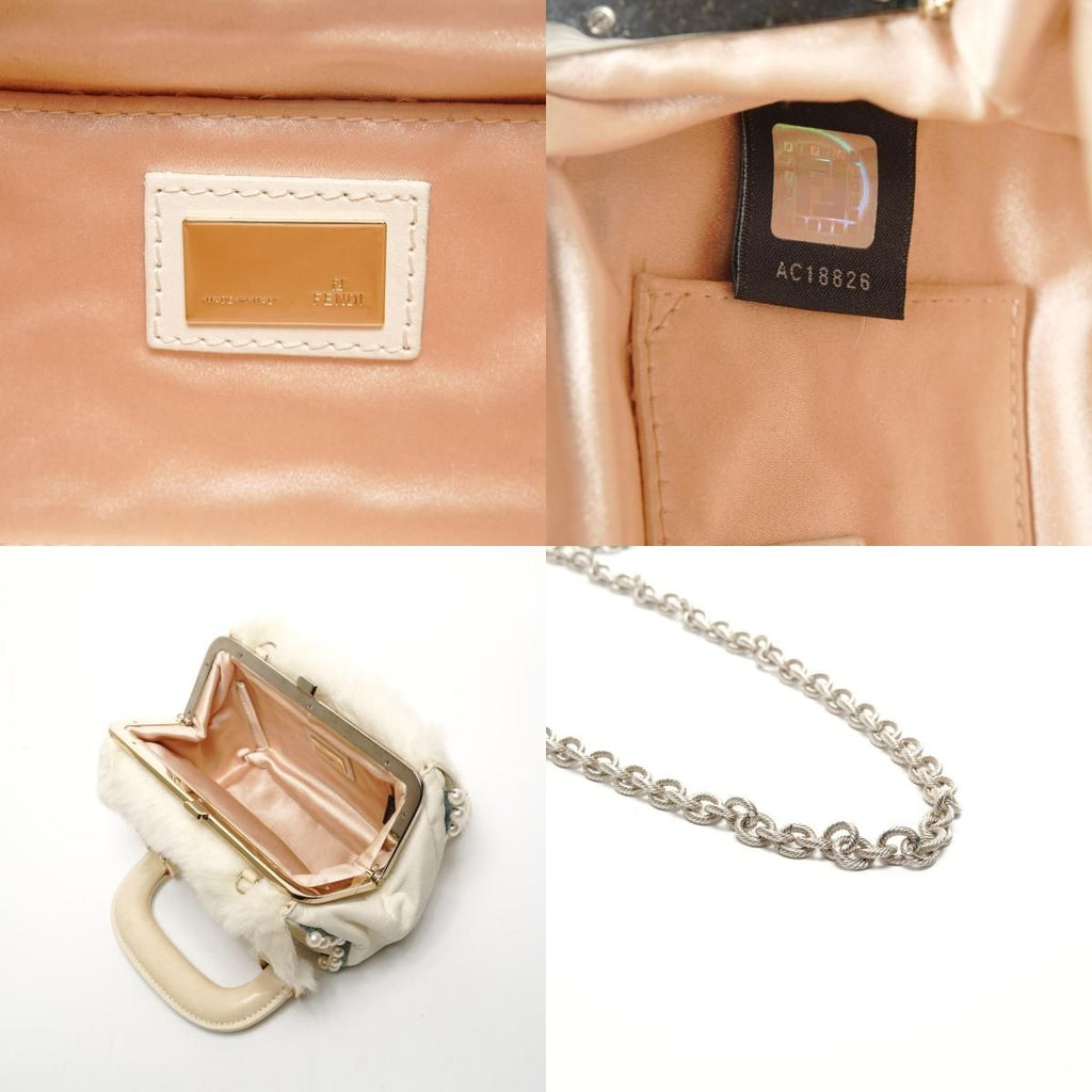 Fendi Shoulder Bag Fur Leather Mini Pearl 2-Way Ivory — view 9
