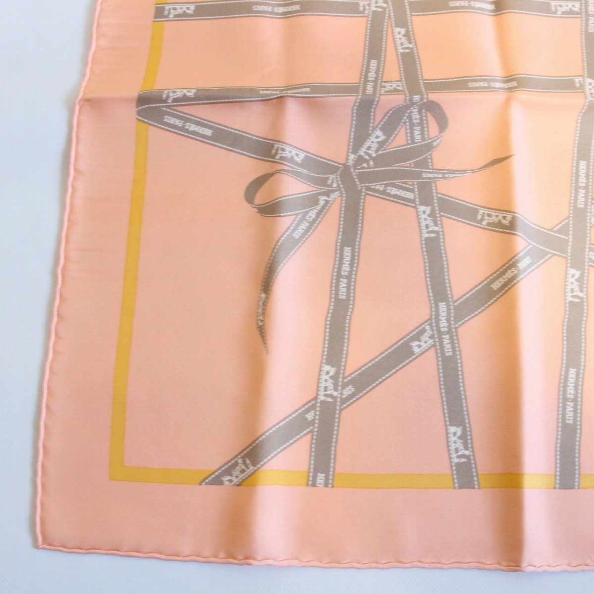 Hermes Carre 45 Scarf Gavroche Bolduc Ribbon Orange — view 4