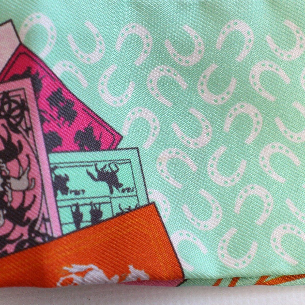Hermes Twilly Horse and Phoenix Silk Pink Green Scarf — view 7