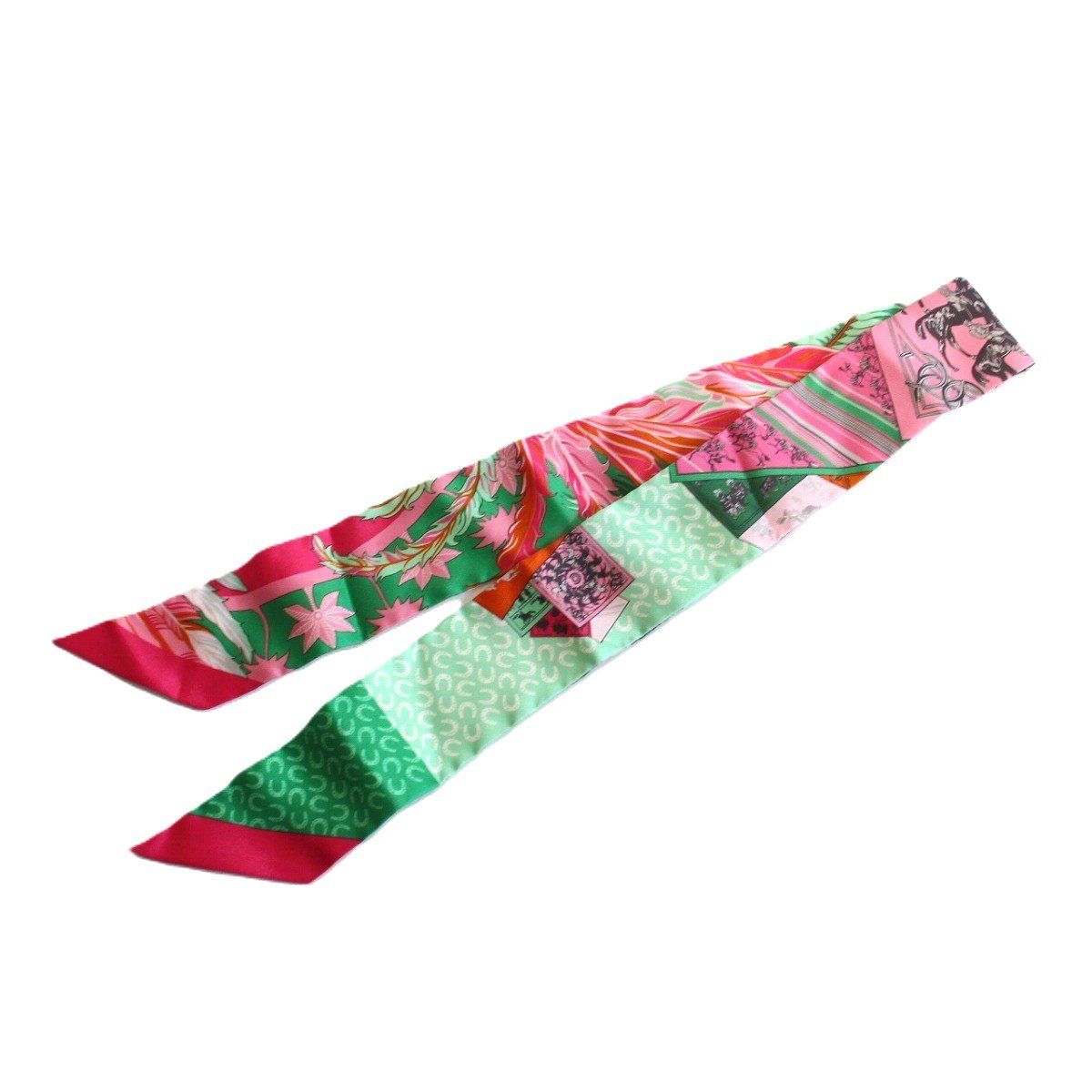 Hermes Twilly Horse and Phoenix Silk Pink Green Scarf — view 2