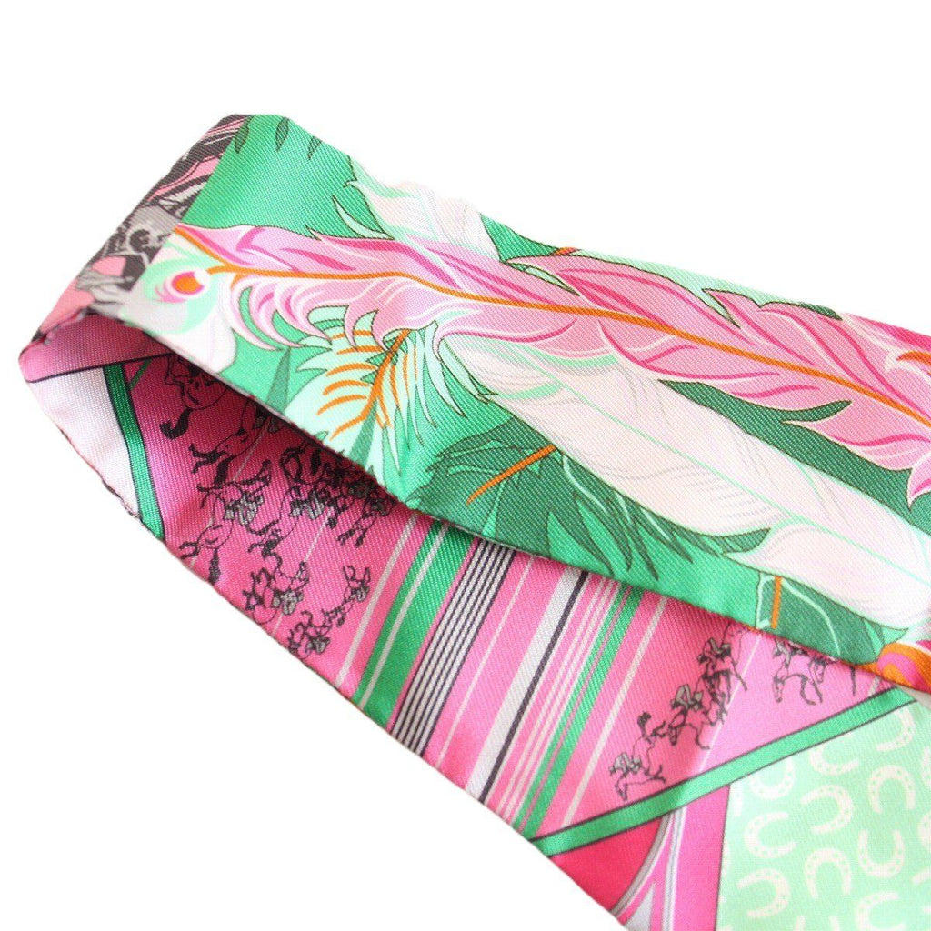 Hermes Twilly Horse and Phoenix Silk Pink Green Scarf — view 3
