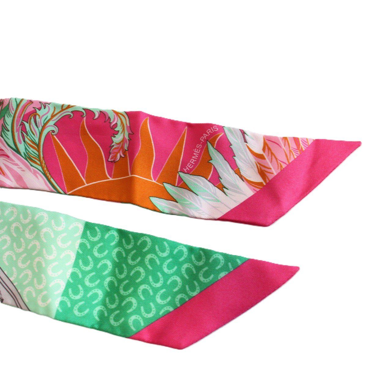 Hermes Twilly Horse and Phoenix Silk Pink Green Scarf — view 4
