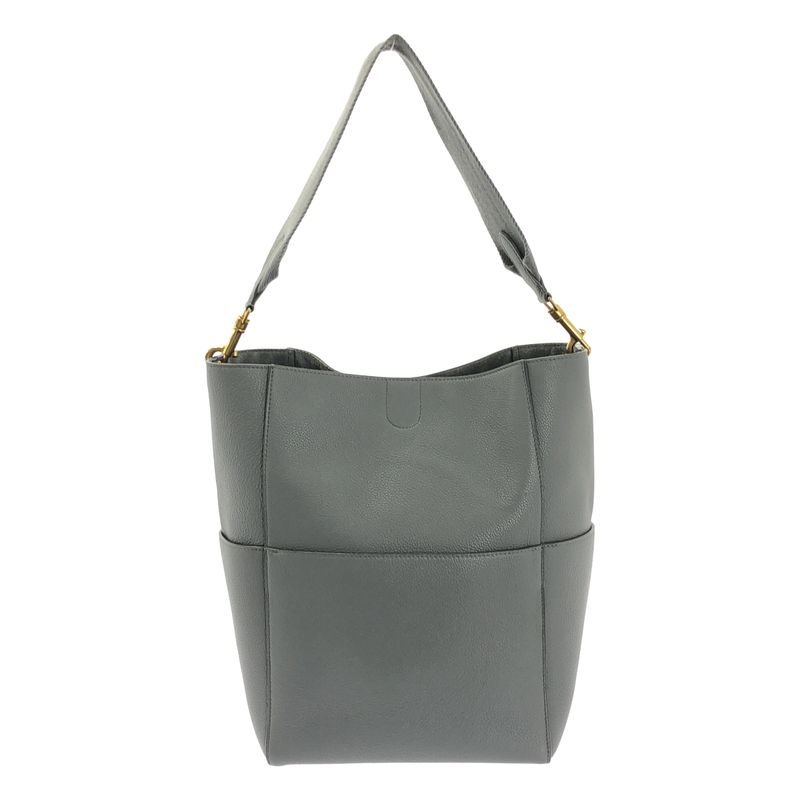 Celine Sangle Bucket Medium Leather Shoulder Bag Gray — view 3
