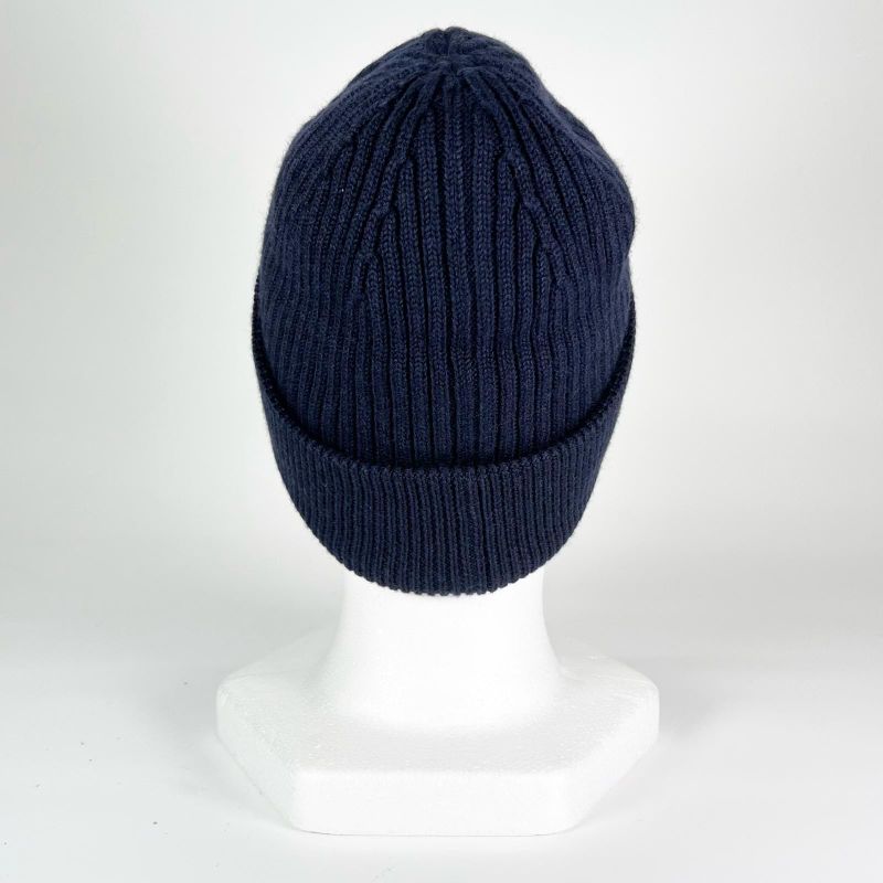 Loewe X23 100% Wool Logo Design Beanie Knit Cap Navy Blue — view 4