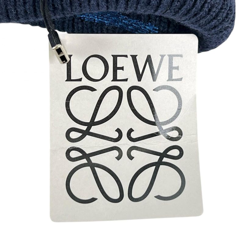 Loewe X23 100% Wool Logo Design Beanie Knit Cap Navy Blue — view 9