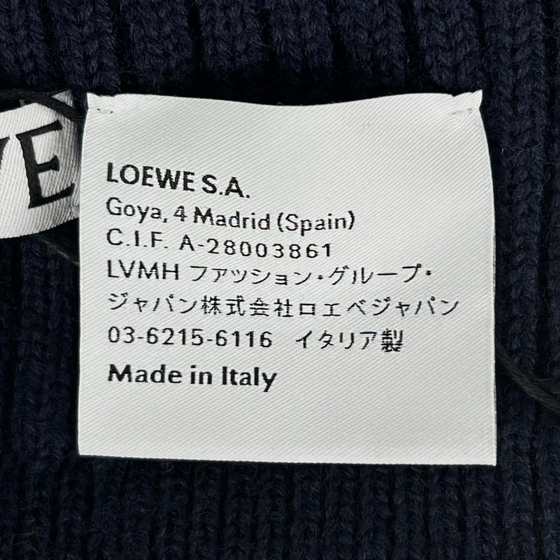 Loewe X23 100% Wool Logo Design Beanie Knit Cap Navy Blue — view 7