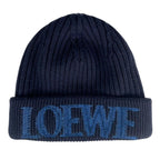 Loewe X23 100% Wool Logo Design Beanie Knit Cap Navy Blue — view 5