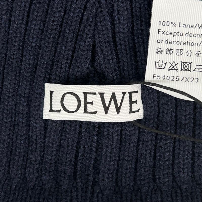 Loewe X23 100% Wool Logo Design Beanie Knit Cap Navy Blue — view 6