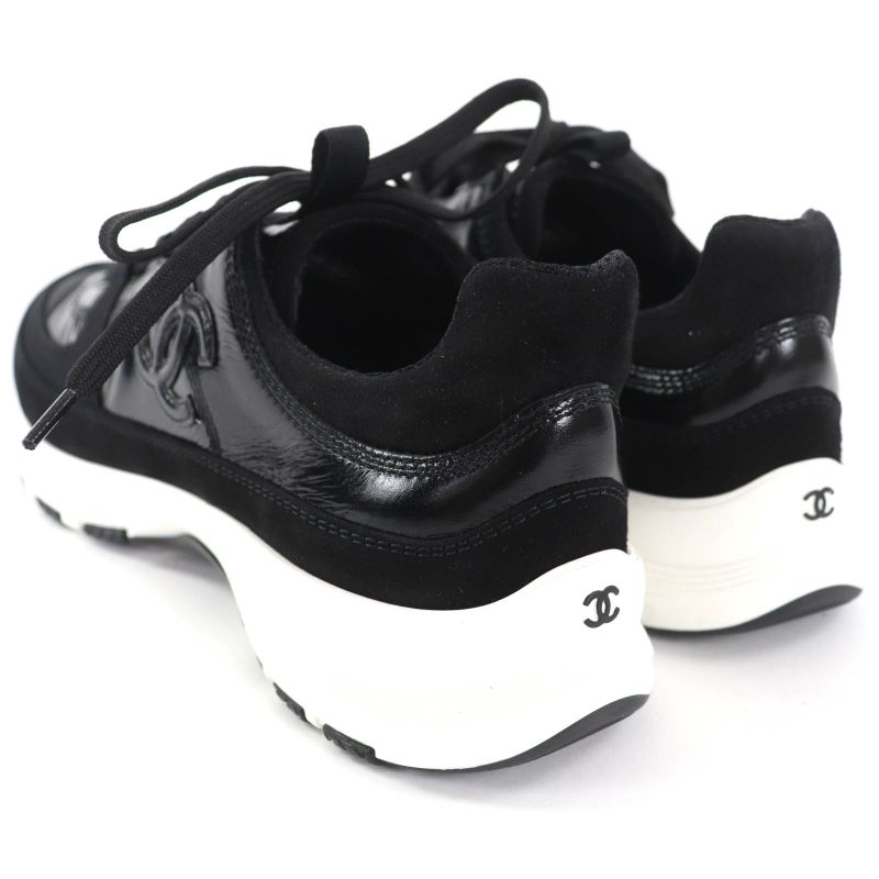 Chanel Coco Mark Leather Low Cut Sneakers Black White 37 Boxes — view 6