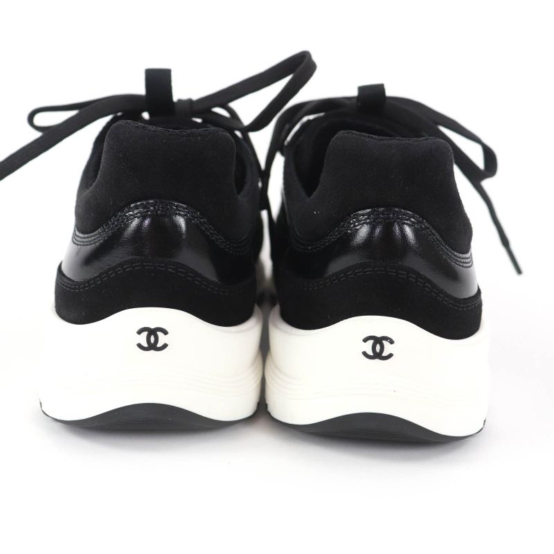 Chanel Coco Mark Leather Low Cut Sneakers Black White 37 Boxes — view 5