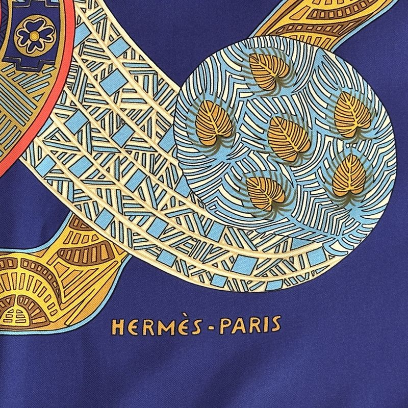 Hermes Scarf Carre 90 ART Des Steppes Step Silk Navy Multicolor — view 3
