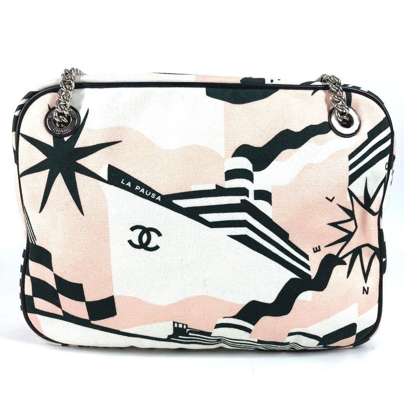 Chanel Shoulder Bag LA Pausa Leather Canvas Pink — view 3