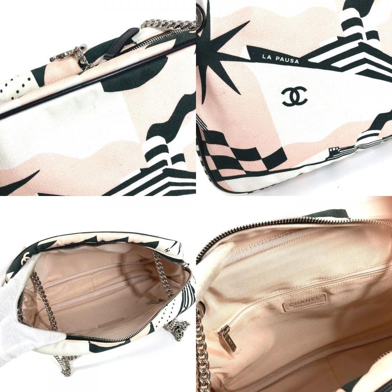 Chanel Shoulder Bag LA Pausa Leather Canvas Pink — view 9