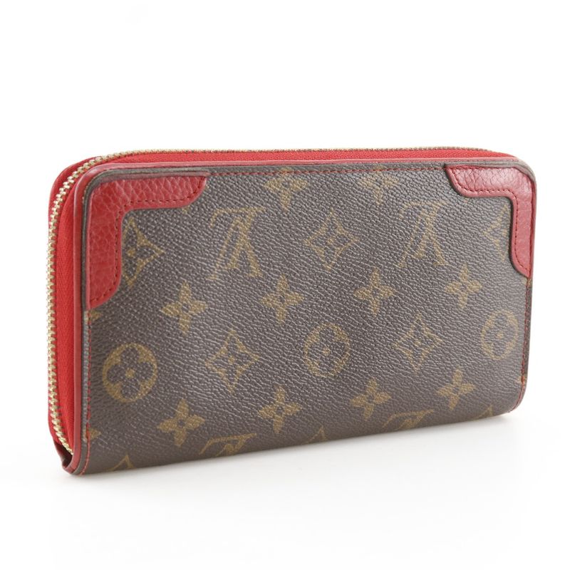 Louis Vuitton Zippy Wallet Retiro Monogram Canvas Threes Brown Red — view 3