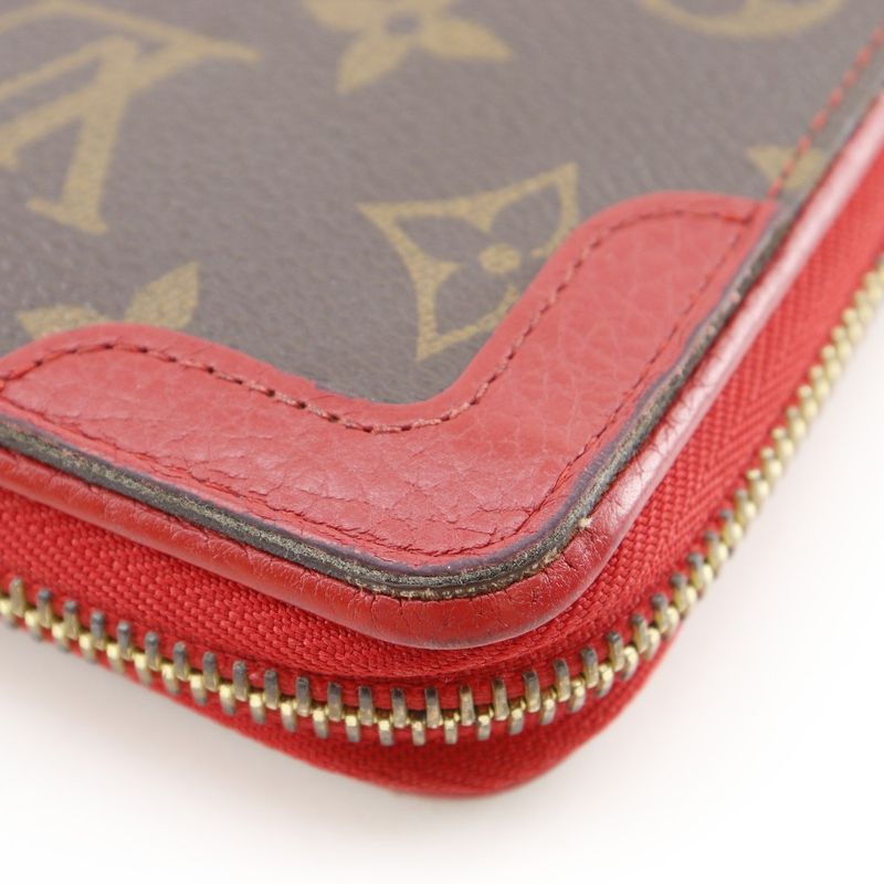 Louis Vuitton Zippy Wallet Retiro Monogram Canvas Threes Brown Red — view 7