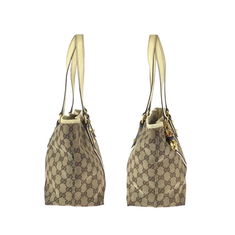 Gucci Sherry Line Beige Brown Gold Hardware GG Canvas Leather Tote Bag — view 9