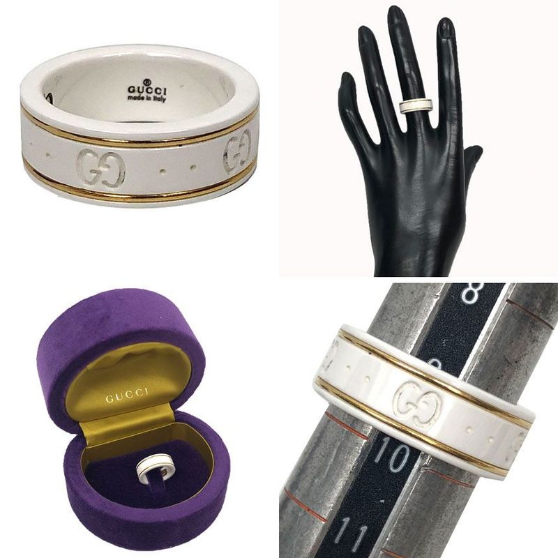 Gucci GG Icon Ring Synthetic Corundum 10 18K Yellow Gold White — view 3