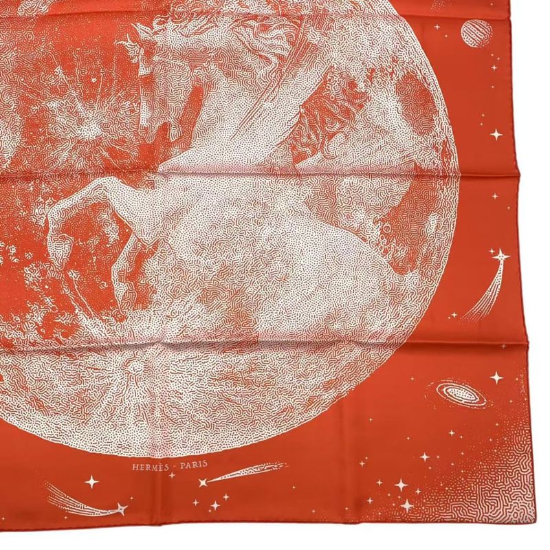 Hermes Scarf Carre 90 Silk Cles Clair De Lune Orange Box — view 6