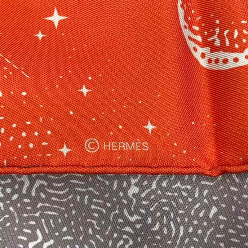 Hermes Scarf Carre 90 Silk Cles Clair De Lune Orange Box — view 7