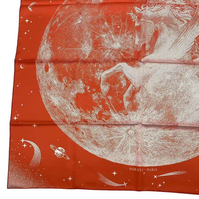 Hermes Scarf Carre 90 Silk Cles Clair De Lune Orange Box — view 5