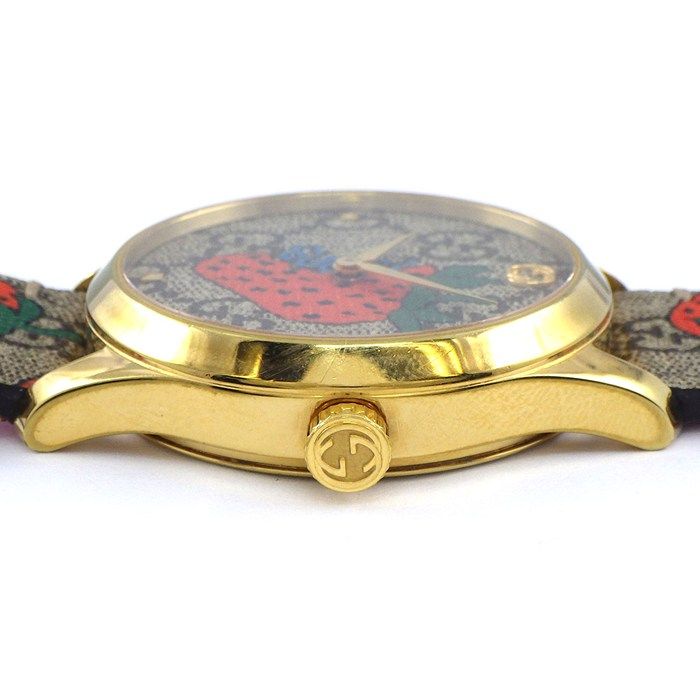 Gucci Watch G Timeless 126.4 Beige GG Supreme Strawberry Pattern Fabric Dial GP — view 2
