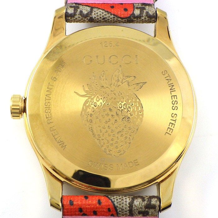 Gucci Watch G Timeless 126.4 Beige GG Supreme Strawberry Pattern Fabric Dial GP — view 4