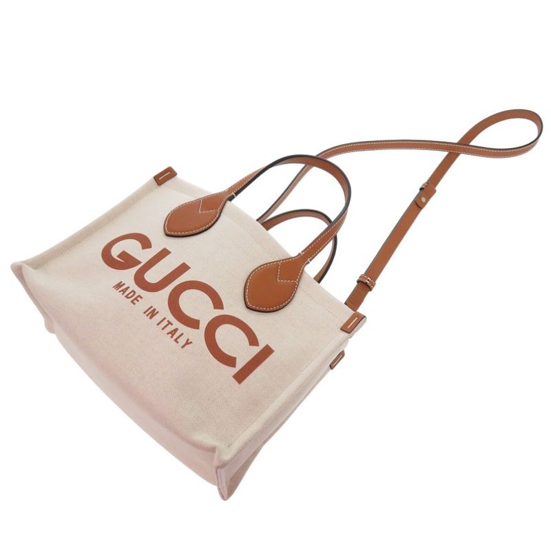 Gucci Print Medium Tote 2-Way Canvas Leather Beige 0852 — view 7