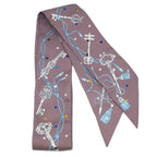 Hermes Les Cles A Pois Lecpois Twilly Scarf Ribbon 100% Silk Gray — view 2