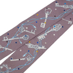 Hermes Les Cles A Pois Lecpois Twilly Scarf Ribbon 100% Silk Gray — view 7