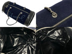 Chanel Embroidery Bag Navy Blue Wool Leather Silver — view 7