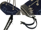 Chanel Embroidery Bag Navy Blue Wool Leather Silver — view 4