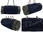 Chanel Embroidery Bag Navy Blue Wool Leather Silver — view 3