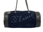 Chanel Embroidery Bag Navy Blue Wool Leather Silver — view 2
