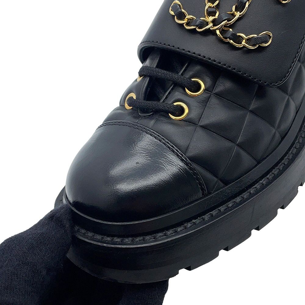 Chanel Short Boots Quilted CC Logo Lace Up Leather 35 — view 7