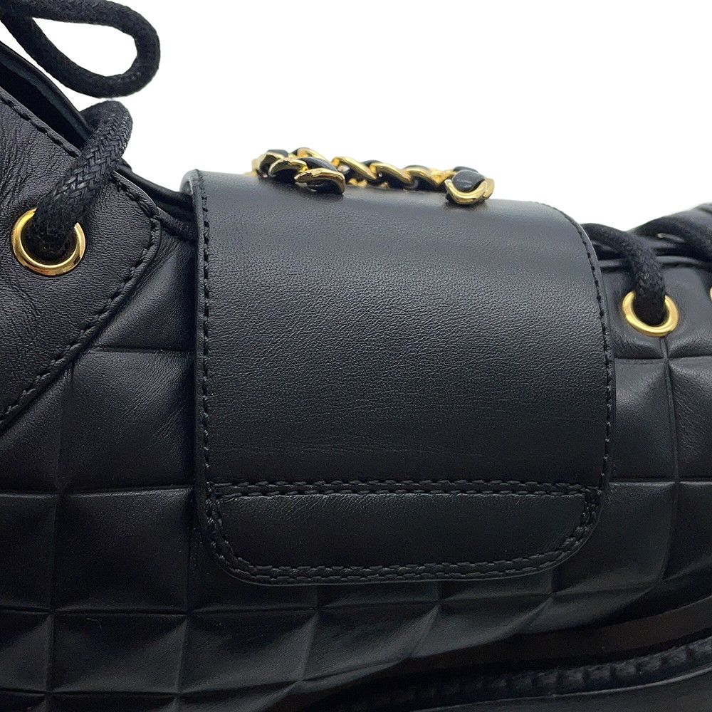 Chanel Short Boots Quilted CC Logo Lace Up Leather 35 — view 6