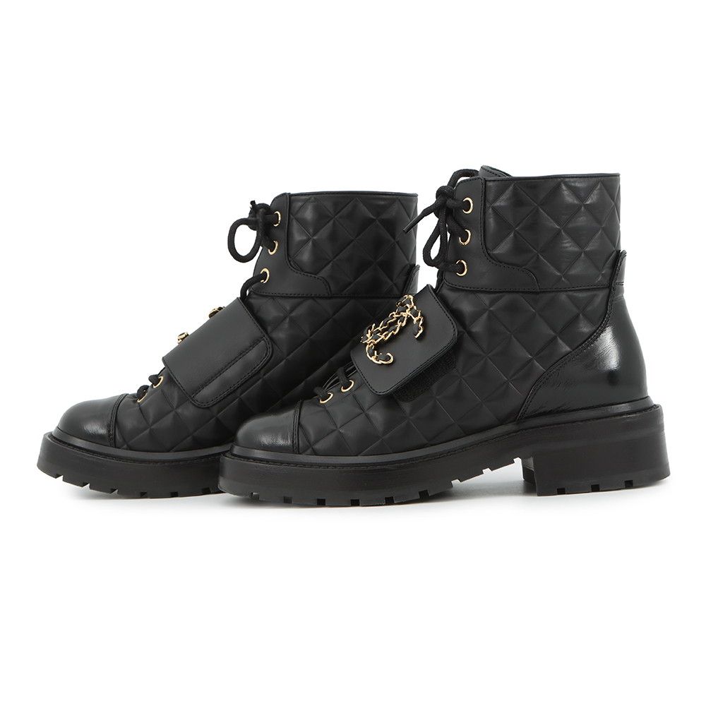 Chanel Short Boots Quilted CC Logo Lace Up Leather 35 — view 2