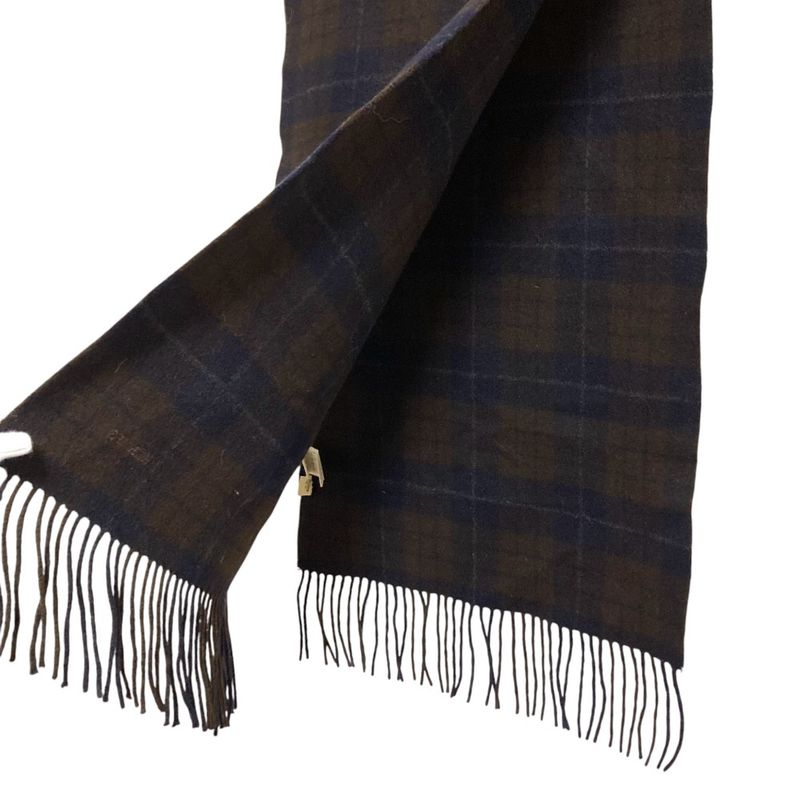 Hermes 100% Cashmere Check Muffler Brown Navy Scarf — view 5