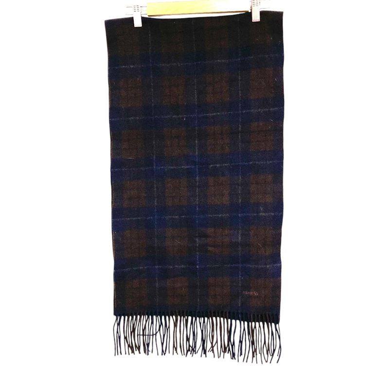 Hermes 100% Cashmere Check Muffler Brown Navy Scarf — view 2