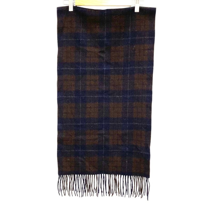 Hermes 100% Cashmere Check Muffler Brown Navy Scarf — view 3