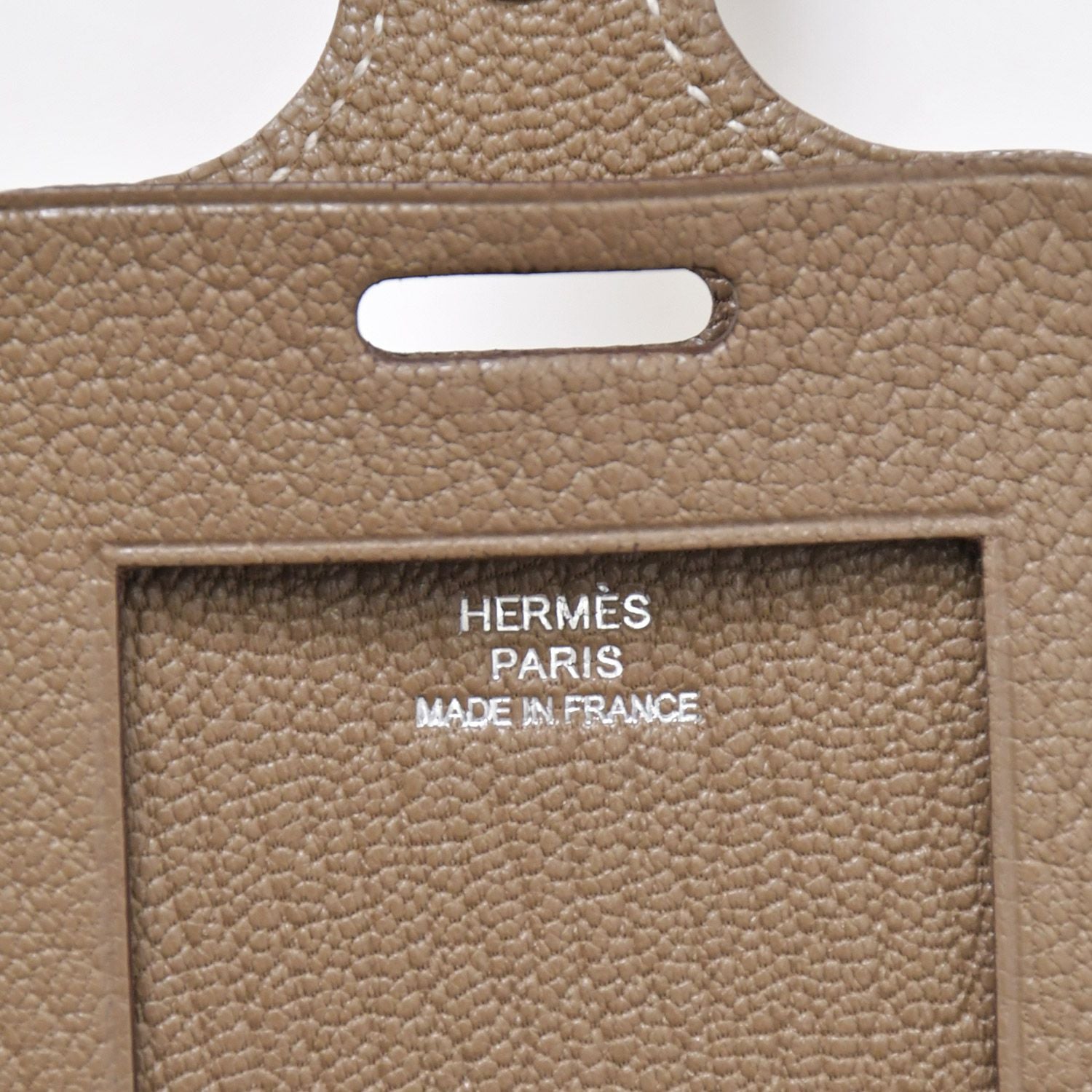 Hermes Large Tag Name Tag Bag Charm Chevre Etoupe Silver — view 6