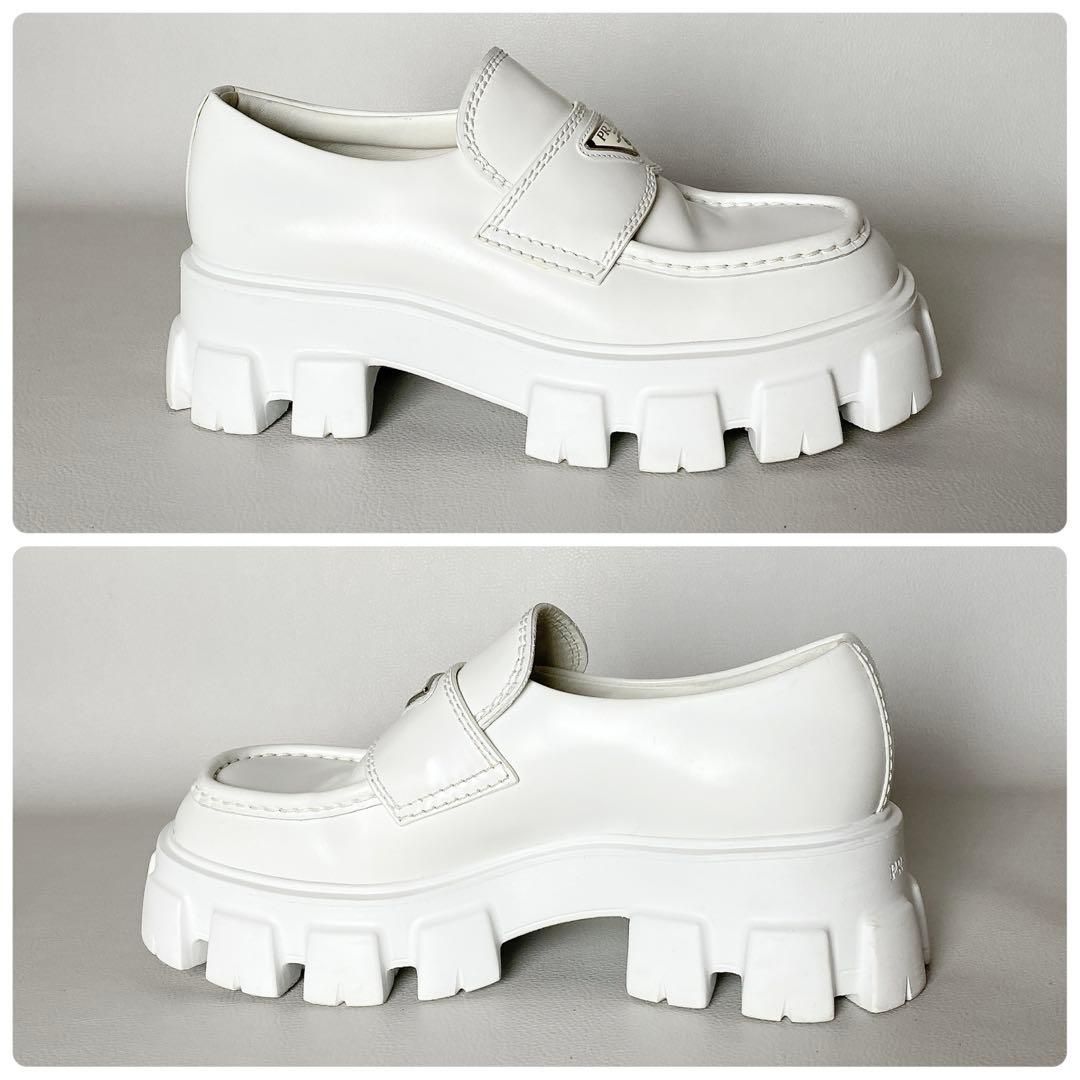 Prada Monolith Brushed Leather Loafers 6.5 White — view 6