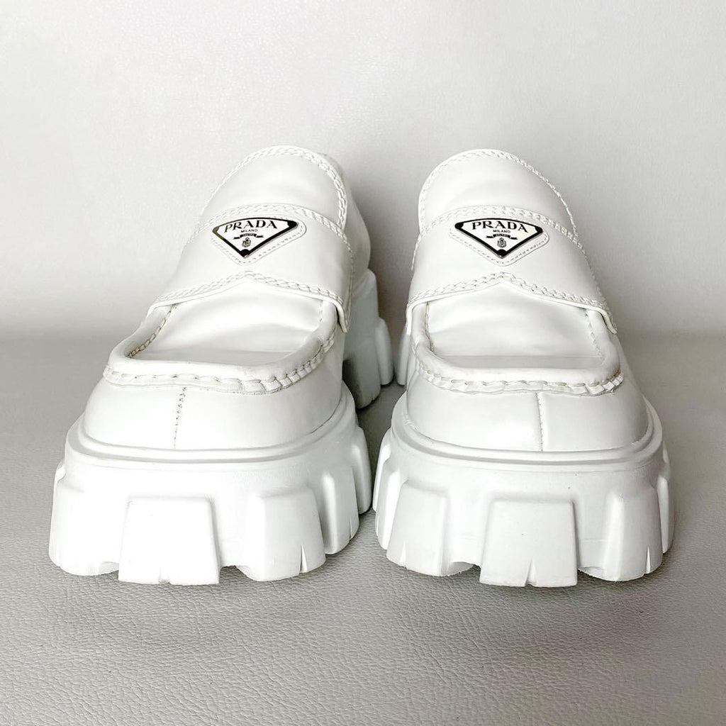Prada Monolith Brushed Leather Loafers 6.5 White — view 3